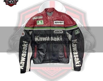 Inspired Handmade Kawasaki Inspired Leather Motorcycle Jacket | 90s Racing Style - Gifts for bikers