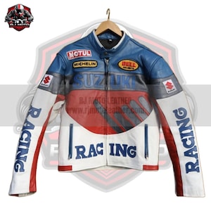 Motorbike Vintage Leather Jacket | Motorcycle Racing Jacket | Inspired Suzuki Handmade Classic 90&#39;s Style Jacket | RJ Moto Leather