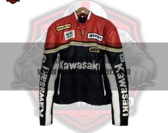 Kawasaki Inspired Leather Motorcycle Jacket | 90s Racing Style