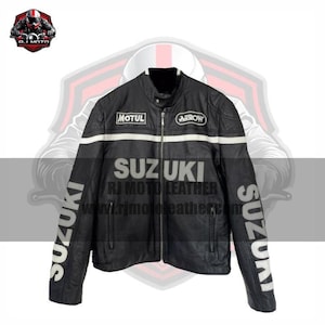 Motorbike Vintage Leather Jacket | Motorcycle Racing Jacket | Inspired Suzuki Handmade Classic 90&#39;s Style Jacket | RJ Moto Leather