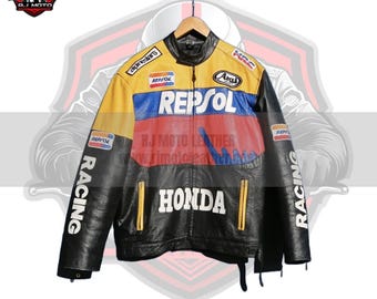 レプソルホンダレーシングレザーバイクジャケットCEアーマー、牛革