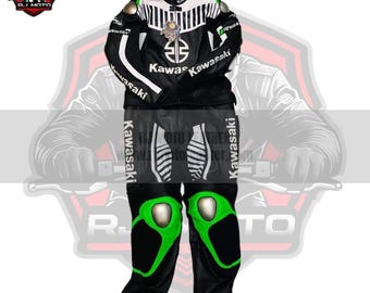 Inspired Kawasaki MotoGP Leather Racing Suit | Custom Motorbike Suit - Biker Gifts
