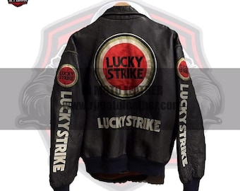 ヴィンテージ風レザーバイクジャケット：ハンドメイド90年代ラッキー