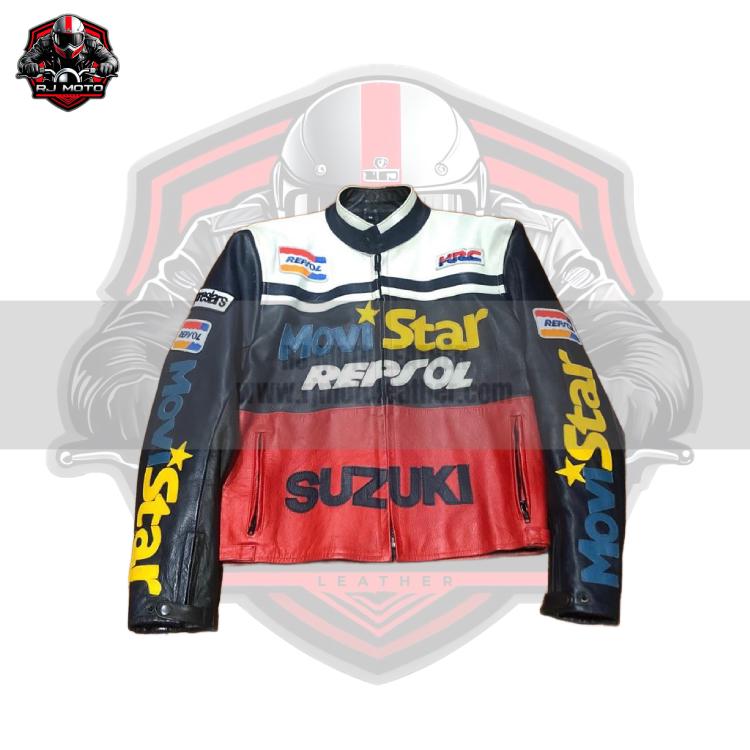 ハンドメイド風スズキレーシングレザーバイクジャケット｜90年代