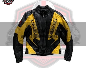 Inspired Kawasaki Racing Leather Jacket | 90s Style Motorcycle Jacket - Biker Gifts