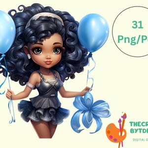 Black Girl-clipartbundel: Afro Chibi png en jpg (digitale download)