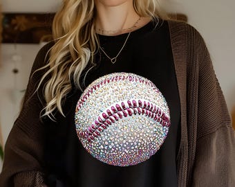 Béisbol con diamantes de imitación PNG: Clipart de mamá beisbolera (Descarga digital)
