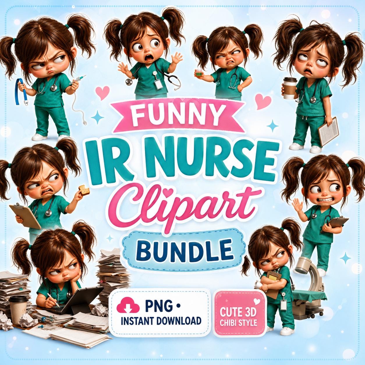 IR Nurse Stank Face Clipart Bundle, Funny Radiology Nurse PNG Stickers ...