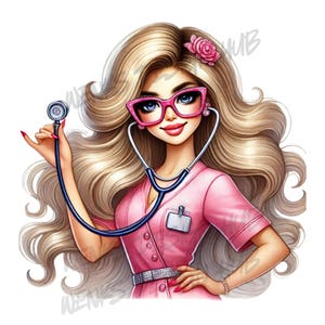 Quirky Funny & Whimsical Nurses Clipart | Watercolor Medical Bundle