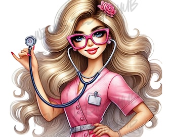 Schrullig, lustig & wunderlich Krankenschwestern Clipart | Aquarell Medizinische Bündel