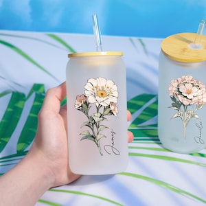 Personalized Iced Coffee Cup, 20oz Glass Cup, Custom Can Glass with Lid and Straw, Bridesmaid Gift, Bridesmaid Proposal