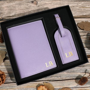 Etiquette à bagage en cuir personnalisée avec monogramme | Cadeau de voyage pour anniversaire de mariage | Cadeau portefeuille de voyage personnalisé pour père et mère
