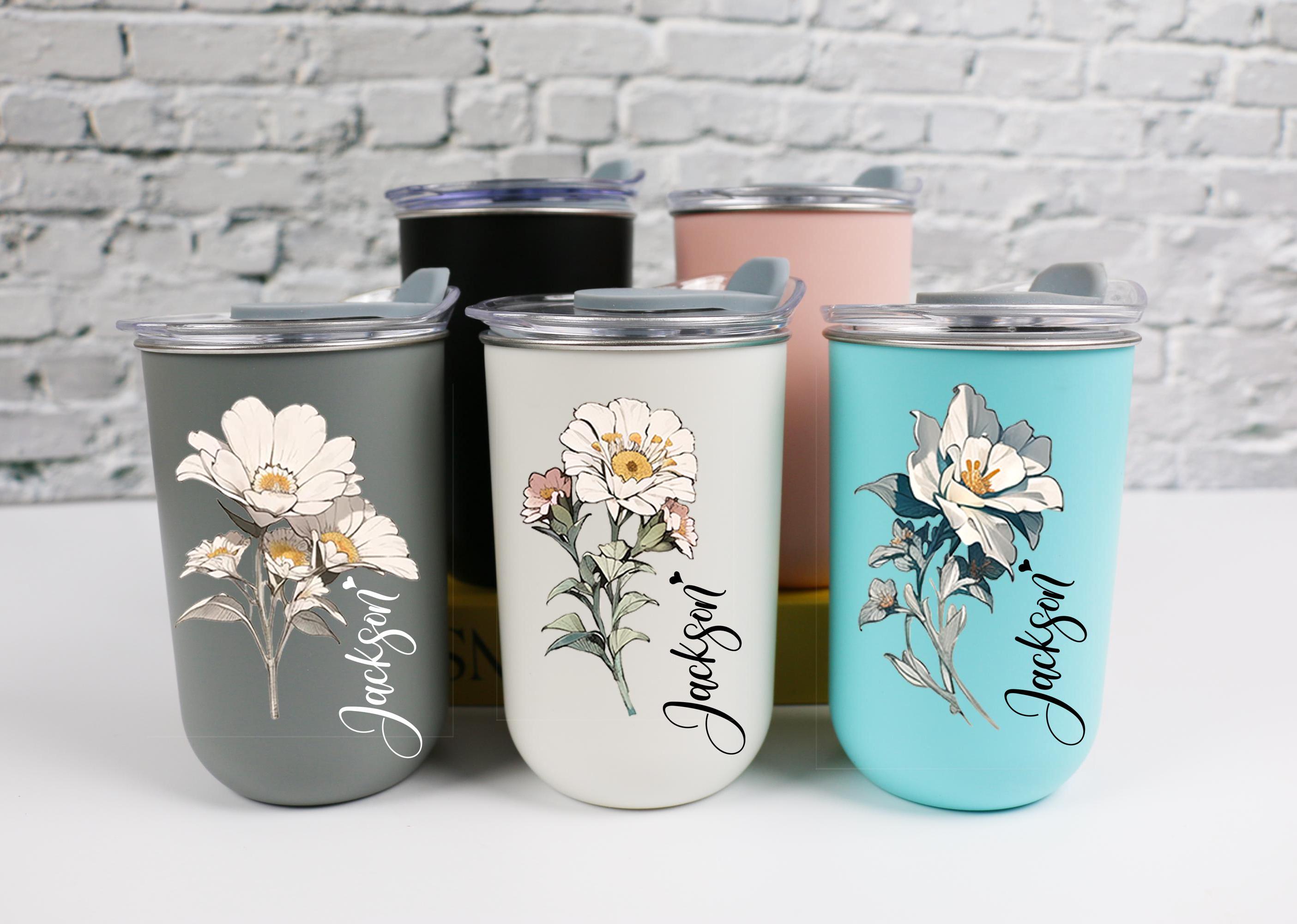 Personalized Stainless Steel Tumblers, Custom Insulated Travel Mugs, Birth Flower Tumbler, Unique Customizable Gifts for Any Occasion
