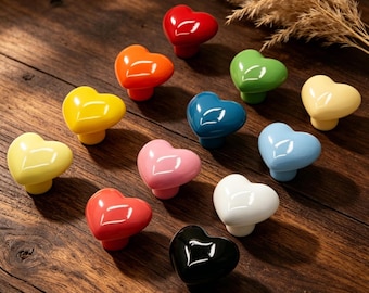 Colorful Heart Ceramic Knobs Dresser Drawer Handles Cabinet Pull Children's Room Door Knobs Handle Closet Pulls Modern Cupboard Hardware