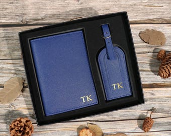 Porta pasaporte de cuero personalizado y etiqueta de equipaje, funda de pasaporte personalizada, regalos de fiesta para el novio, regalo de luna de miel, regalos de viaje, regalos para ella
