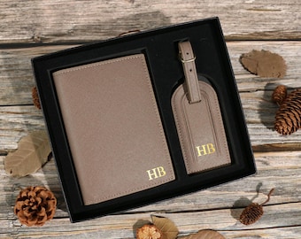 Personalisierter Passhalter & Gepäckanhänger, benutzerdefinierte Passbrieftasche, Hochzeitsgeschenk, benutzerdefiniertes Reisegeschenkset, Reisegeschenk für sie, Reisezubehör