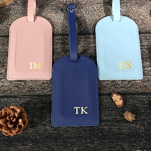 Personalized Vegan Leather Luggage Tag, Engraved Monogram Luggage Tag, Custom Luggage Tag, Suitcase Tag, Wedding Party Favors, Travel Gifts
