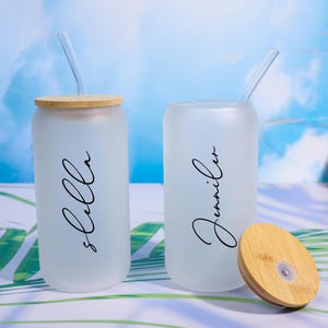 Bridesmaid Gift, Customized Glass Tumbler, Iced Coffee Tumbler, Maid Of Honor Gift, Bachelorette Party, 20oz Glass Cup, Bridesmaid Proposal