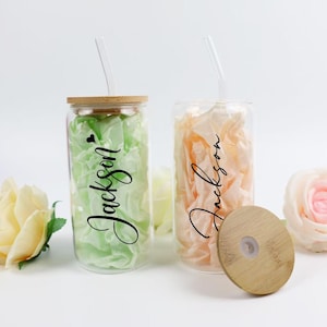 Bridesmaid Gift, Customized Glass Tumbler, Iced Coffee Tumbler, Maid Of Honor Gift, Bachelorette Party, 16oz Glass Cup, Bridesmaid Proposal