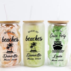 Personalized Iced Coffee Cup, personalised holiday travel Cup,16oz Glass Cup, Custom Glass with Lid and Straw, girls trip cup