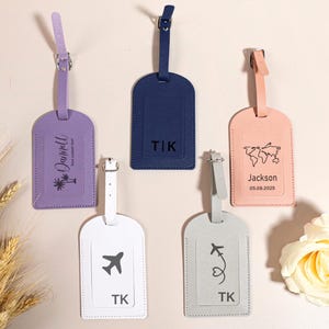 Personalised Leather Luggage Tag, Custom Name Travel Tag, Gift for Traveller, PU Leather Bag Tag, Monogram Tag, Custom Travel Accessory