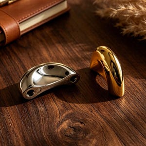 Mid Century Half Moon Cabinet Pulls, Polished Gold Chrome Drawer Handles, Vintage Dresser Knobs, Retro Kitchen Hardware