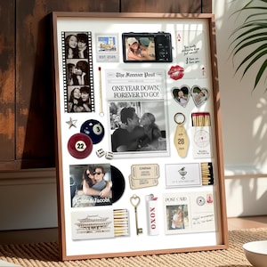 Modello di decorazione murale per scatola di fiammiferi per anniversario, poster personalizzato per scatola di fiammiferi per coppia, regalo di anniversario di 1 anno per fidanzato e fidanzata, modello Canva