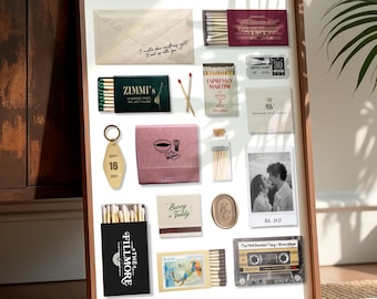Modelo de impressão de arte de caixa de fósforos personalizada, pôster de caixas de fósforos faça você mesmo para imprimir, presente de aniversário de 1 ano para namorado e namorada, modelo do Canva
