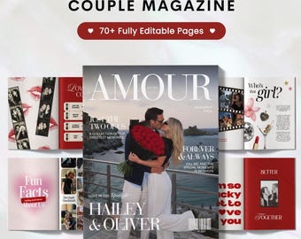 Couple Magazine Template, Personalized One Year Anniversary Gift For Boyfriend and Girlfriend, Gifts For Him And Her, Canva Template