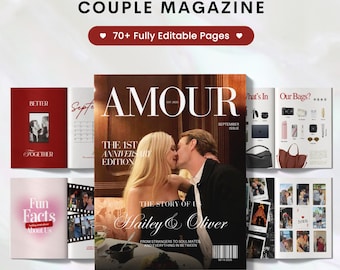 Canva Couple Magazine Template, Personalized One Year Anniversary Gift For Boyfriend and Girlfriend, Gifts For Him And Her
