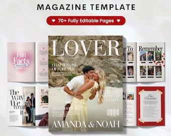 Mall för årsdagstidning, anpassad alla hjärtans dag-present till pojkvän och flickvän, utskrivbara parpresenter till honom och henne, Canva-mall