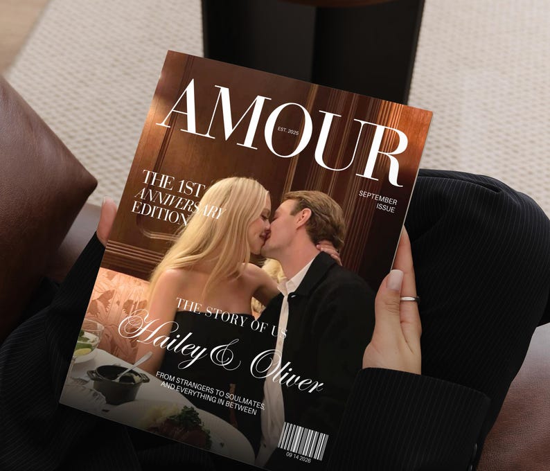 Canva Couple Magazine Template, Personalized One Year Anniversary Gift For Boyfriend and Girlfriend, Gifts For Him And Her image 2
