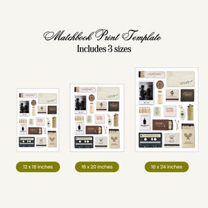Pode incluir: Tr&ecirc;s designs de caixas de f&oacute;sforos imprim&iacute;veis com uma est&eacute;tica vintage. Os designs incluem uma fita cassete, uma garrafa de vinho, uma caixa de f&oacute;sforos, uma raquete de t&eacute;nis, uma chave, um frasco pequeno e uma fotografia. Os designs est&atilde;o dispon&iacute;veis em tr&ecirc;s tamanhos: 30,5 x 45,7 cm, 40,6 x 50,8 cm e 45,7 x 61 cm.