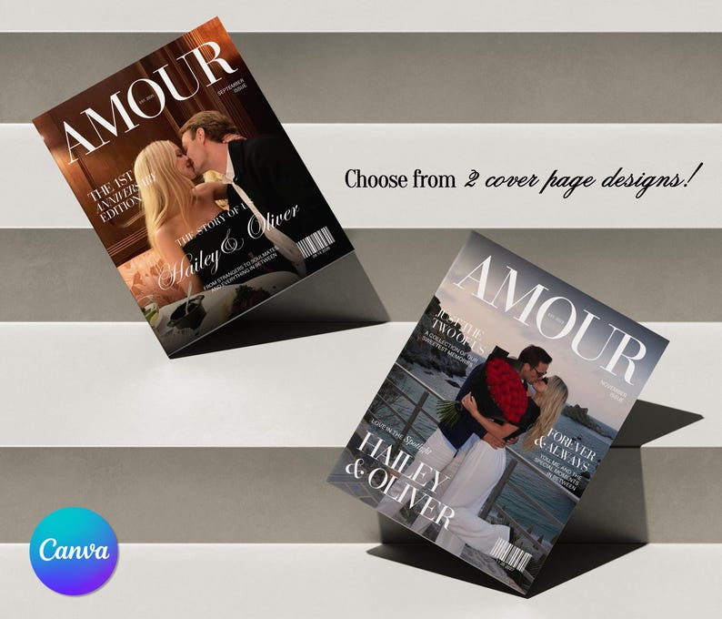 Canva Couple Magazine Template, Personalized One Year Anniversary Gift For Boyfriend and Girlfriend, Gifts For Him And Her image 5