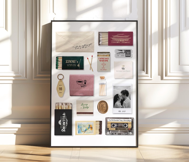 Custom Matchbook Poster Art Print Template, Printable DIY Matchbooks Print, Valentines Wall Art Gift For Him, Canva Template image 1