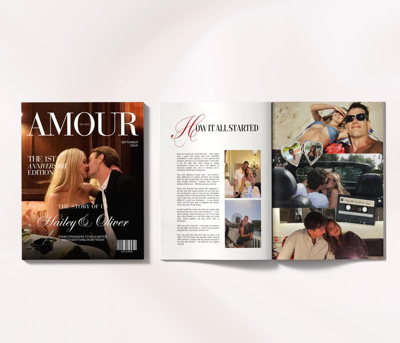 Canva Couple Magazine Template, Personalized One Year Anniversary Gift For Boyfriend and Girlfriend, Gifts For Him And Her image 11