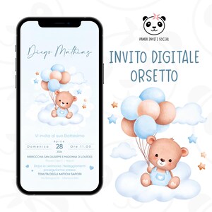 Invito digitale battesimo, primo compleanno, baby shower, orsetto bambino bambina | Tema affettuoso | Personalizzato PNG | WhatsApp e social