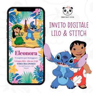 Invito digitale compleanno Disney bambino e bambina | Lilo & Stitch, Mickey Mouse, Minnie | Personalizzato PNG | WhatsApp e social