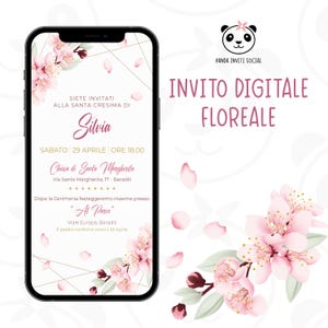 Invito digitale battesimo, baby shower, compleanno, cerimonie floreale bambina | stile delicato | Personalizzato PNG | WhatsApp e social