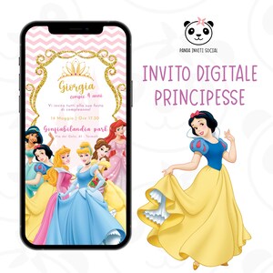 Invitation numérique d'anniversaire des princesses Disney pour les enfants | Ariel, Cendrillon, Raiponce, Blanche-Neige, Belle | PNG personnalisé | WhatsApp