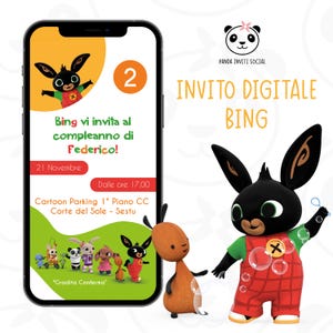 Invito digitale compleanno Bing bambino e bambina | Coniglietto Bing | Personalizzato PNG | WhatsApp | allegro e colorato
