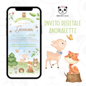 Invito digitale battesimo, baby shower, compleanno animaletti bambina/o | giraffa, koala, coniglio, farfalle | Personalizzato PNG | WhatsApp