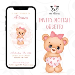Invito digitale battesimo, compleanno, baby shower orsetto bambino e bambina | Tema dolce e tenero | Personalizzato PNG | WhatsApp e social