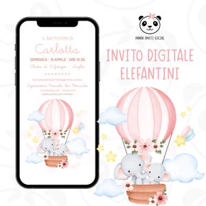 Invito digitale battesimo, baby shower, compleanno, elefantino bambino/a | Tema dolce e tenero | Personalizzato PNG | WhatsApp e social