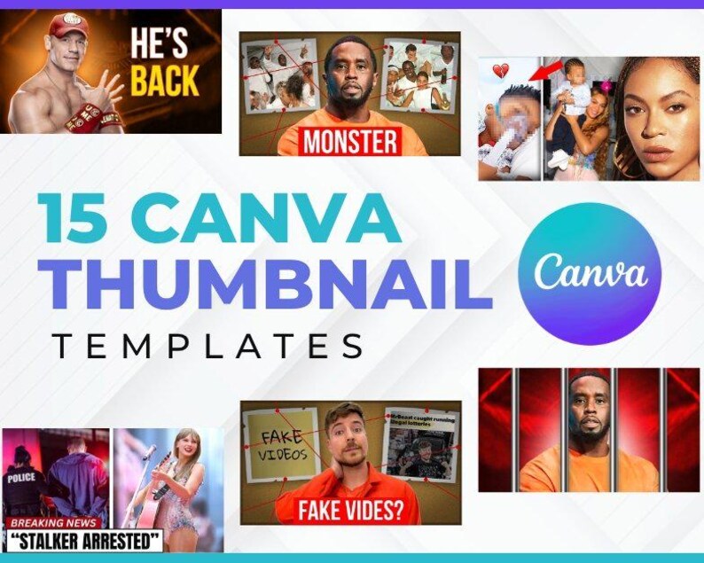 15 Canva Youtube Thumbnail Templates for Faceless Celebrity News ...