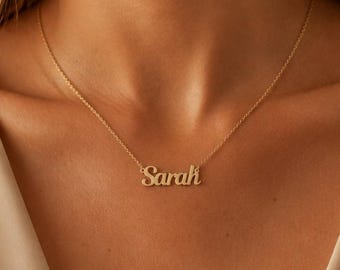 Personalized Name Necklace, Custom Gold  Pendant, 14K Gold Plated, Gift for Her
