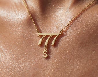 14K Gold Plated Angel Number Necklace, 111 222 333 444 777 Gift for Her