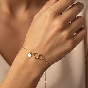 14K Gold Plated Personalized Interlocking Hearts Bracelet –925 Sterling Plated Gift for Her