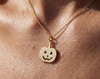 Collar de calabaza de Halloween chapado en oro de 14 k, chapado en plata de ley 925, regalo para ella
