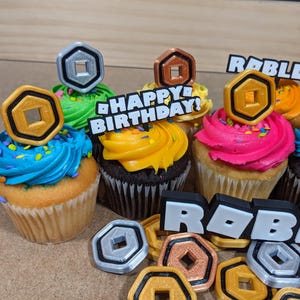 Roblox Birthday Party Cupcake Donut o Pasticceria Personalizzabili Toppers Roblox Font Decorazioni di Compleanno Personalizzabili Stampate in 3D